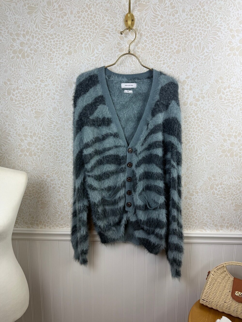 Urban Outfitters Blue Oversized Button Fuzzy Tiger Print Cardigan - Size - Small